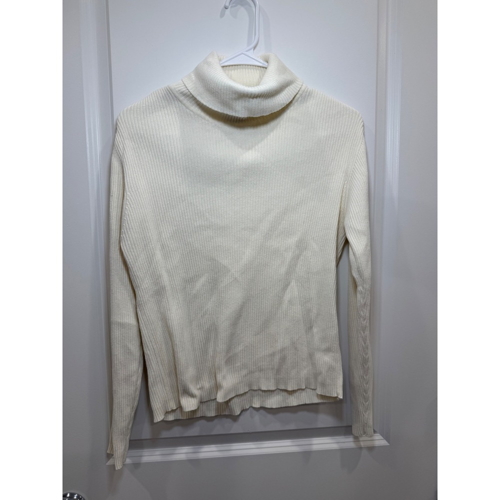 Gap Womens Cream Ribbed Turtleneck Sweater 100% Cotton Long Sleeve Medium